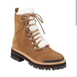 Marc Fisher Izzie Lugsole Ankle Boot in Brown Suede